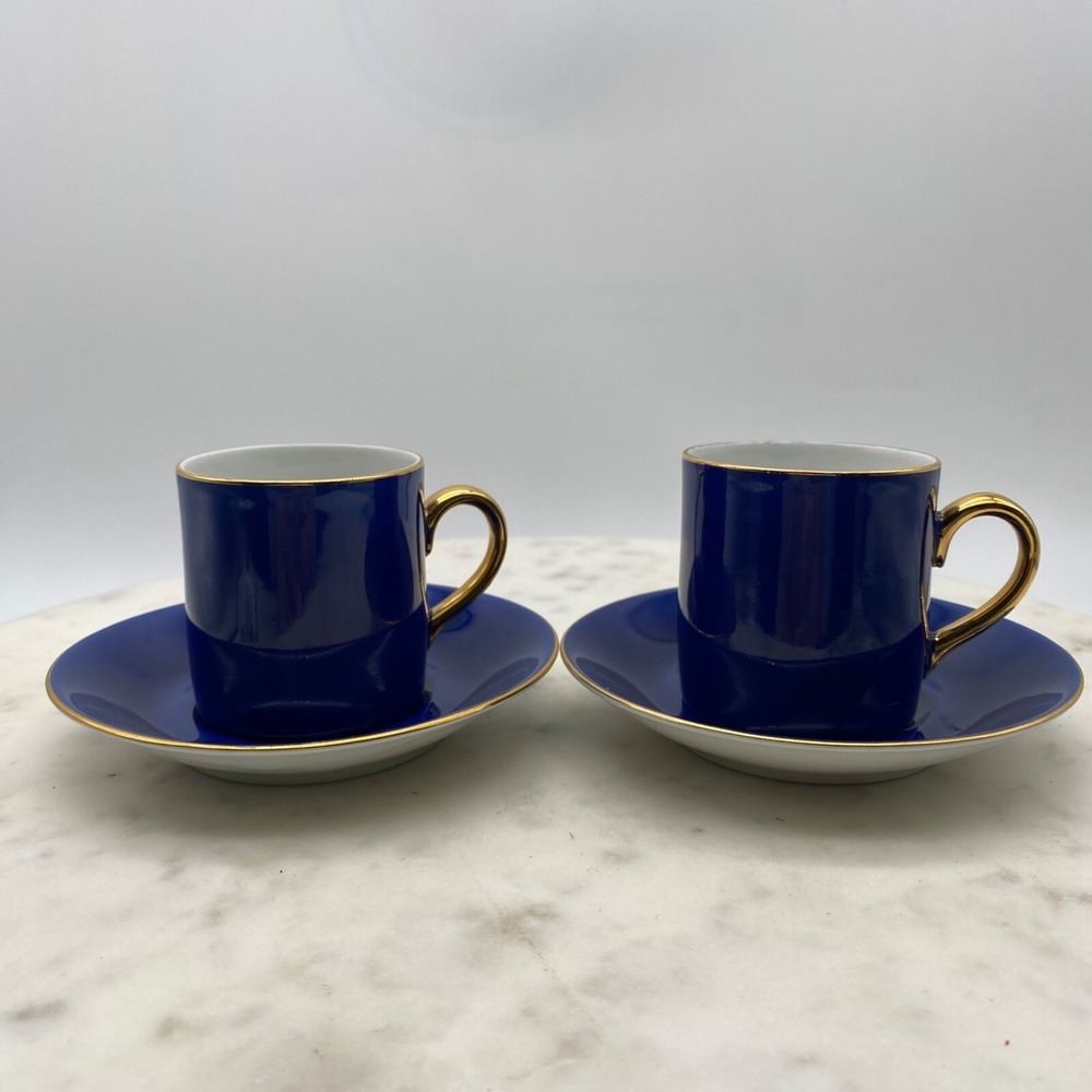 Set of 2 Cobalt Blue and Gold Demi Cups Bavaria Western Germany 1930